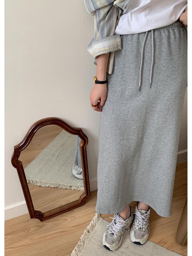 Women's High Waist Lace-Up Skirt: New Spring/Autumn Style, Casual A-Line Drape, Medium-Length with Hip Split Design.