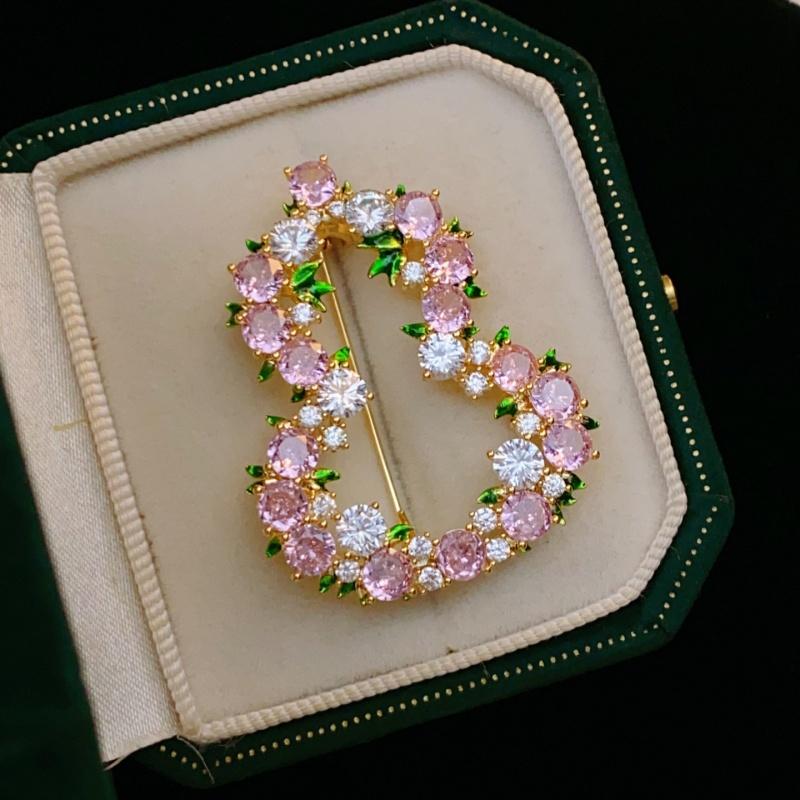 Fashion Pink Rhinestone Lucky Gourd Shaped Brooches For Women Clothing Accessory Crystal Openwork Gourd Brooch Pin Party Jewelry