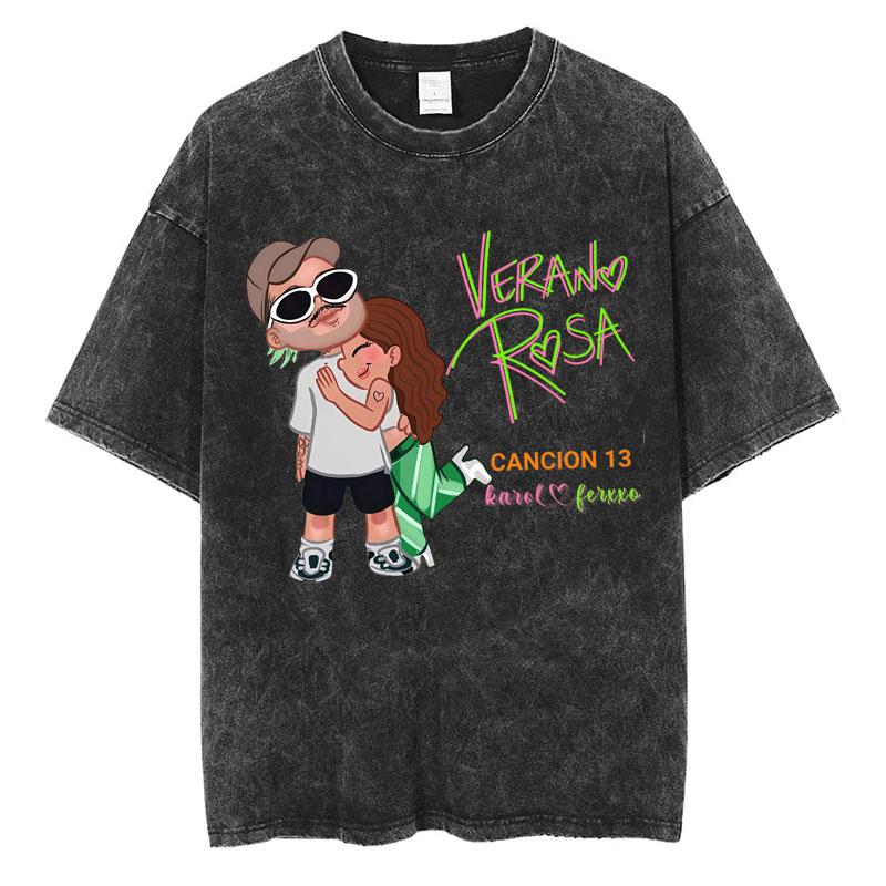 Karol G Tropicoqueta Album Latina Foreva Washed T Shirt Men Women Trendy Loose Tshirts Casual Cotton Retro Street T Shirts
