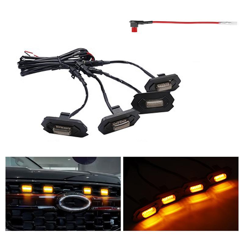 4PCS Grill Led Lights Compatible with 2023-2025 Ford Everest Bright Amber LED Grill Lights Waterproof Front Grill Trim Lamps