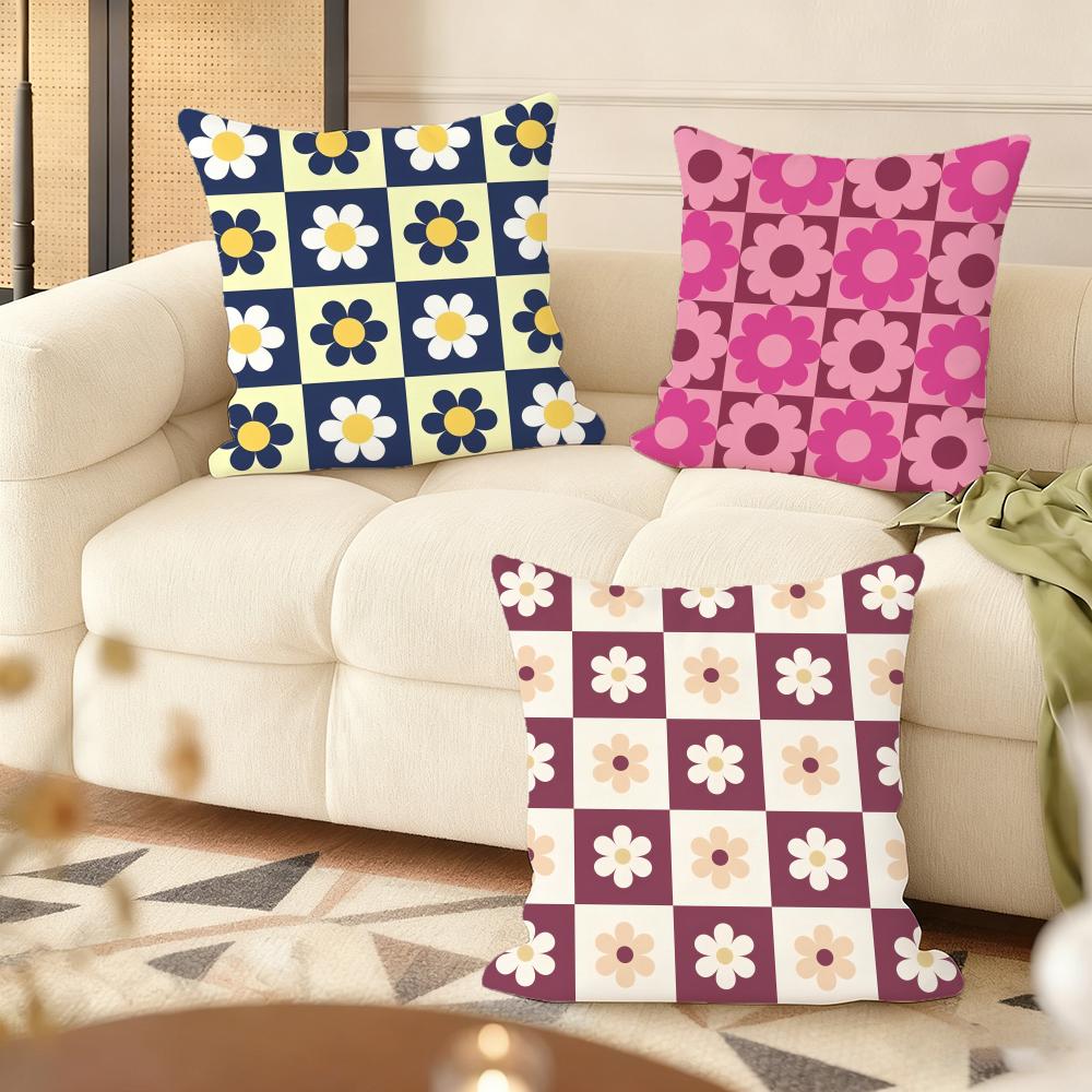 Retro Geometry Floral Cushion Cover Natural Linen Organic Fabric DoubleSided Printing Couch Pillow Covers Home Decor