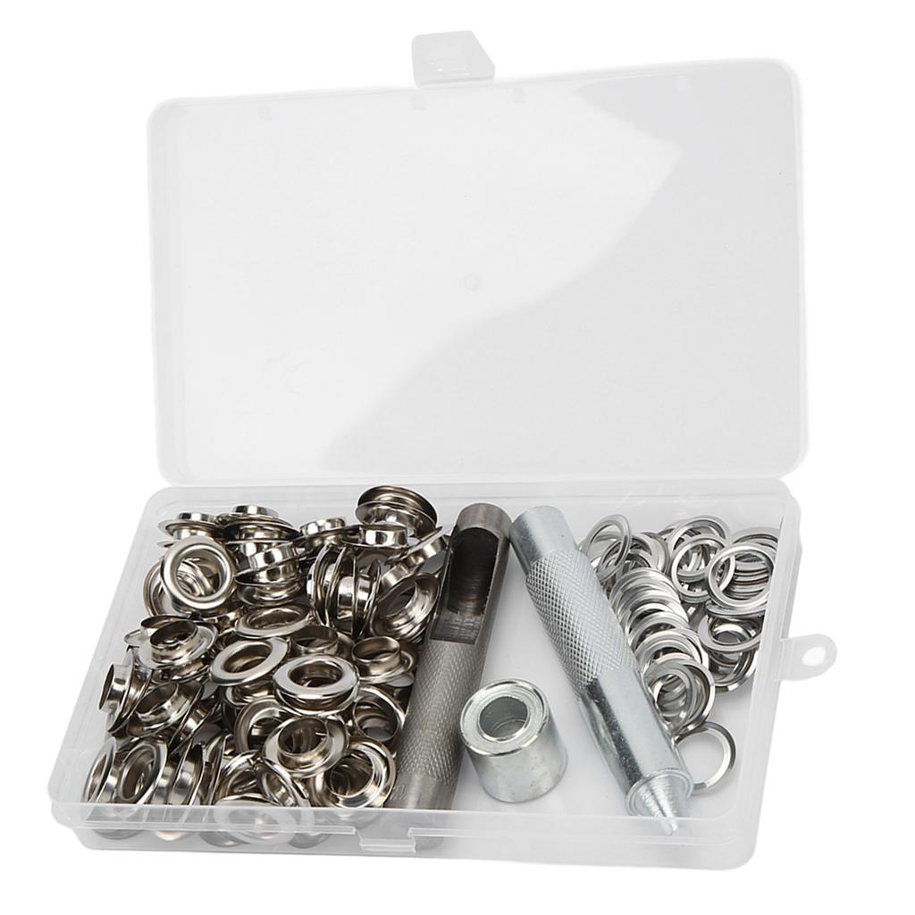 100 Sets Grommets Silver Color Wear Resistant   Production Robust Structure Grommet Tool for Clothing Shoes