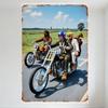 Vintage Three Men Motorcycles Horse Tin Sign Custom Road Trip Retro Landscape Metal Plaque for Man Cave Bar Home Decor Art Wall