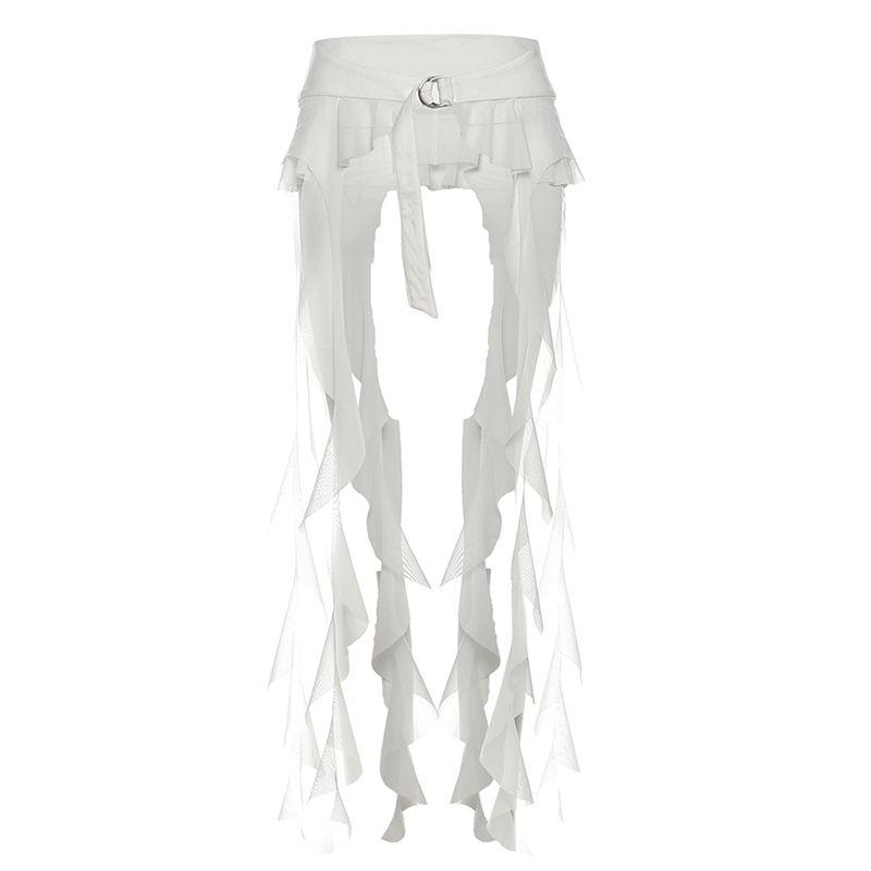 

# Sisjuly# Модная K-pop Эстетика Воланы Стример Юбка Женская Кольцо Регулируемая Эластичная Легче всего для Сочетания Пояс-печать White S