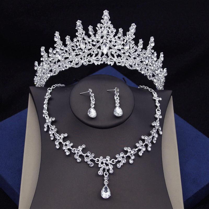 Luxury Green Crystal Bridal Jewelry Sets for Women Tiaras Earrings Necklace Crown Wedding Dress Bride Jewelry Set Accessories