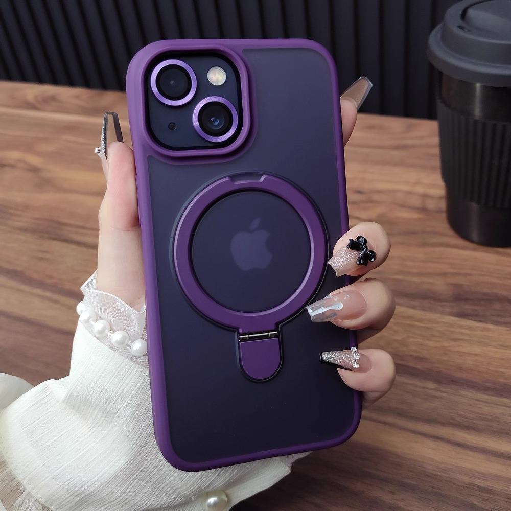 Applicable To Apple IPhone 16 ProMax Mobile Phone Case Skin Feeling Matte Semi-permeable Magnetic Metal Folding Bracket 17 Case