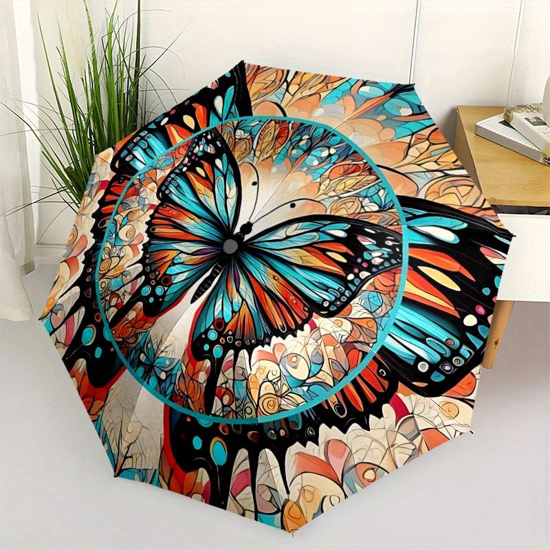 1pc Butterfly Mandala Automatic Umbrella 8-Bone Design Compact Gear for Outdoor Travel, Perfect Holiday Gift  y250827032