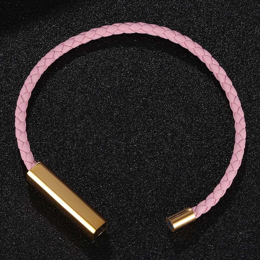 Armband Rosa Geflochtene Lederarmbänder Damen Edelstahlverschluss Armreifen Schmuck
