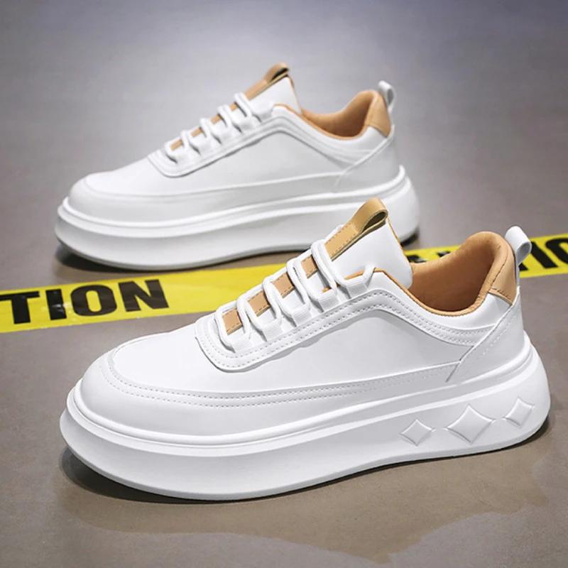 2024 New Casual Sneaker Leather Shoes Skateboard Round Toe Fashion Men's Casual Shoes Soft and Comfortable Non-slip Shoes