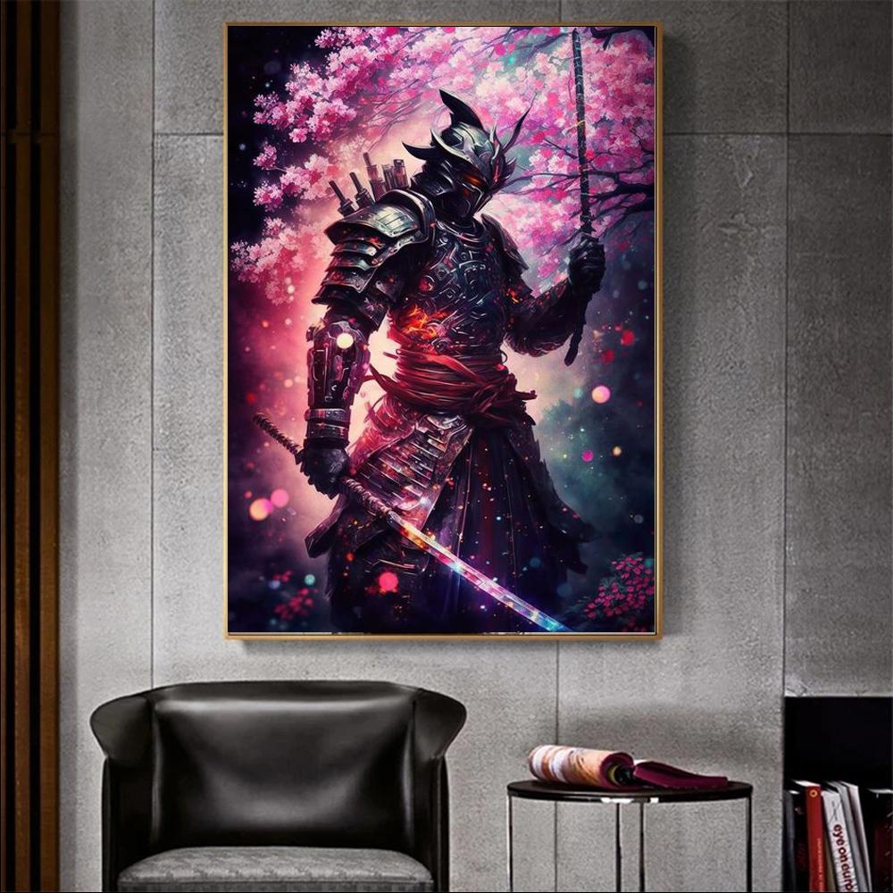 Retro Vintage Floral Samurai Anime Poster Aesthetic Canvas Wall Art Print for Home Decor