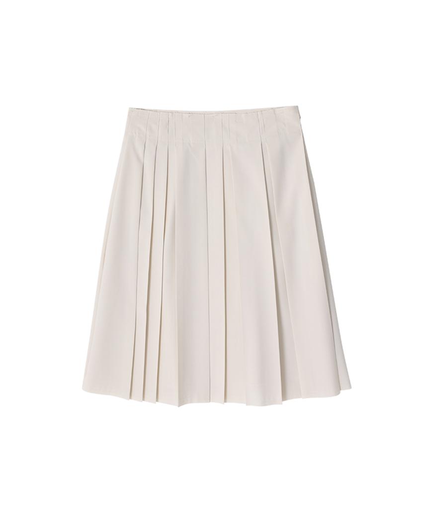 Moseullu Unbalanced Pleats Skirt (Ivory)