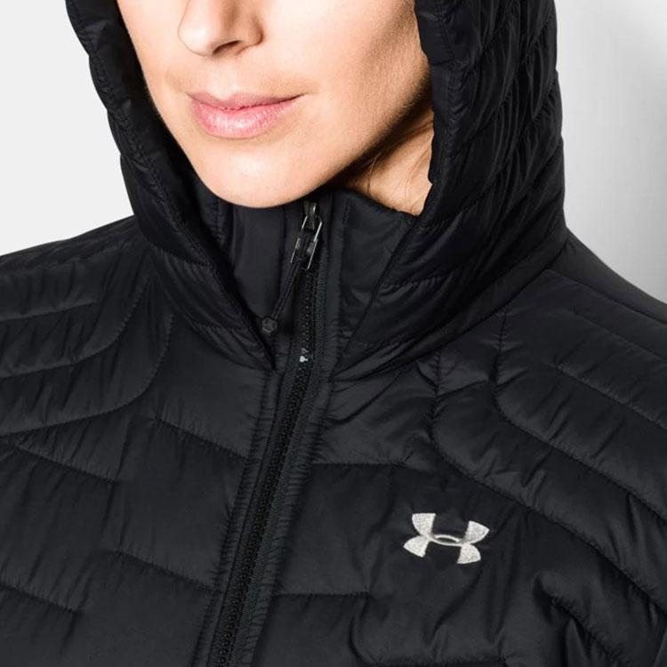 Under Armour Reactor Logo Print Waterproof Hooded Zip Cotton Jacket Women Jackets Black 1280892-001