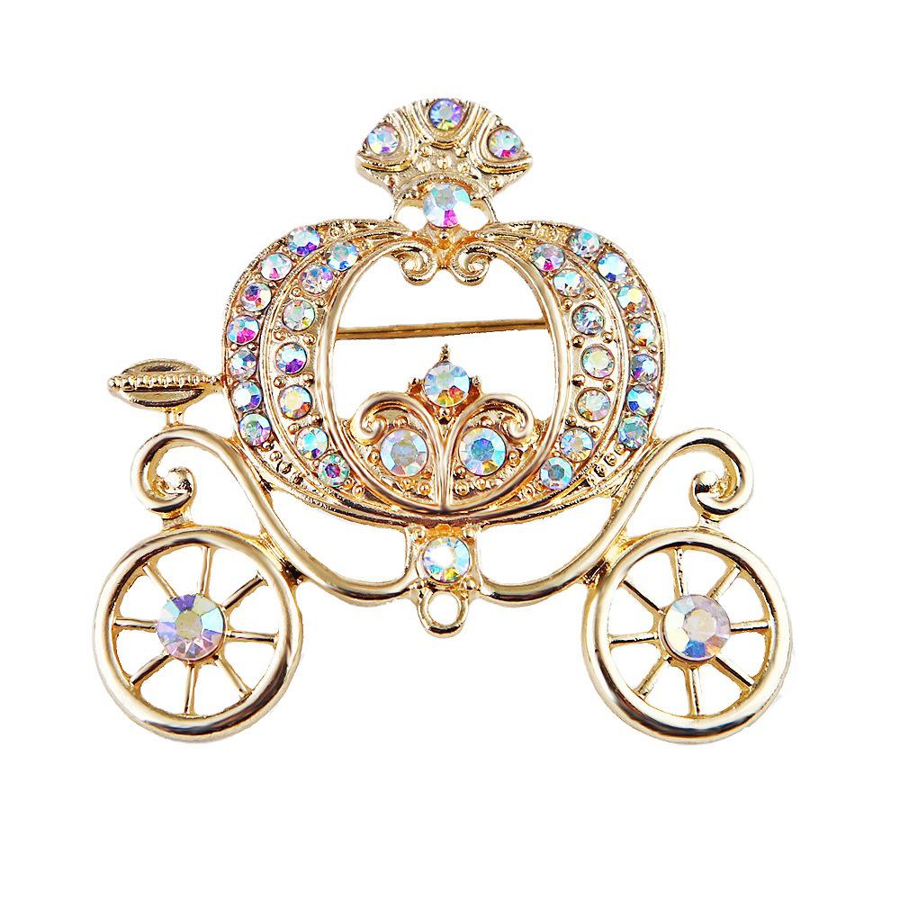 Lanhao Cinderella Pumpkin Car Rhinestone Brooch - Eco-Friendly Alloy, Fairy Tale Retro Pin for Women