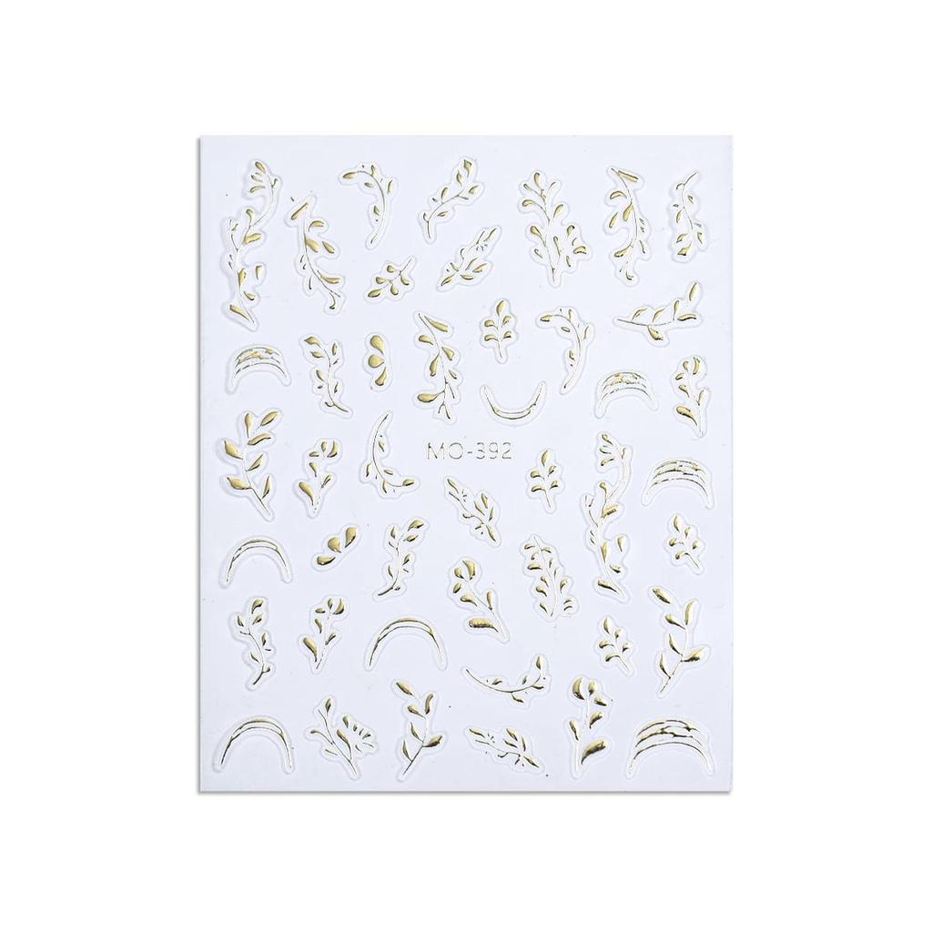 Chinese Style Nail Art Stickers: Golden & Silver Branches and Jade Leaves