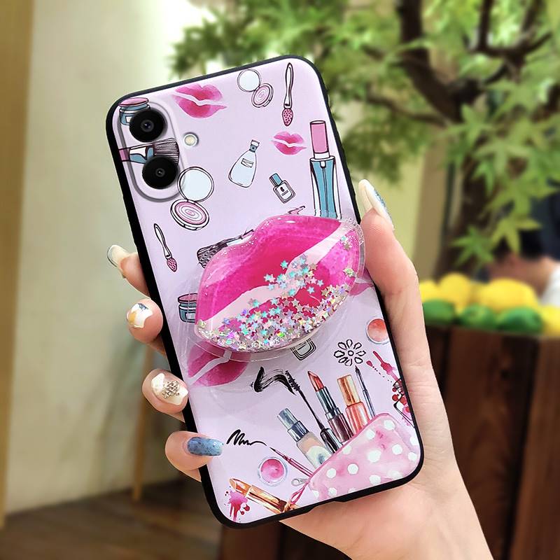 Fashion Design Dirt-resistant Phone Case For Samsung Galaxy A07 Glitter Soft Case Rotatable Stand Skin Feel Silicone TPU