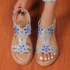 Damen-Flatsandalen mit Blumenmuster und Strasssteinen, offene Zehenpartie, Fersenriemen, Strandschuhe, Bequeme Freizeit-Schuhe für draußen und den täglichen Gebrauch