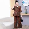Women's Plus Size Summer Two-Piece T-Shirt Set for Middle-Aged and Elderly - Short-Sleeved, Loose Fit