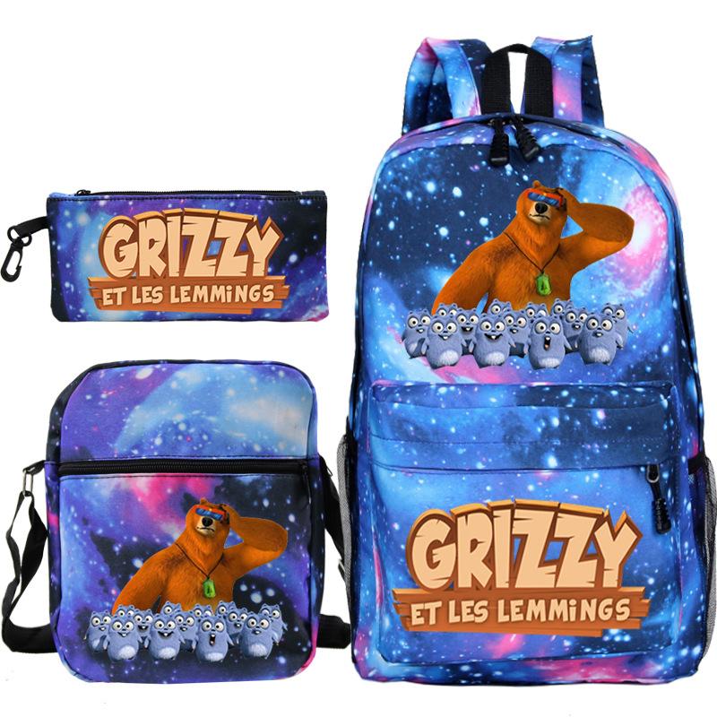 Printed primary and secondary school students backpack shoulder bag pencil bag three-piece combination
