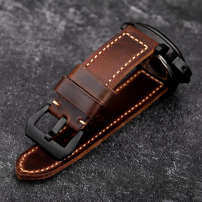 Handgjort Läderarmband 20 22 24 26MM Det Första Lagret av Nötskinn Viks Dubbelt För Att Skapa ett Kaffefärgat Armband