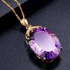 Edelstein-Charm, 18 Karat vergoldet, 36 Karat, Amethyst-Farbe, ovaler Kristall-Anhänger, Halskette, Damen-Hochzeitsschmuck