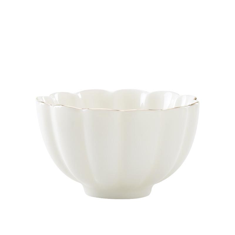 Jade White Porcelain Tea Cup with Flower Petal Design - Ceramic Tea Set for Women