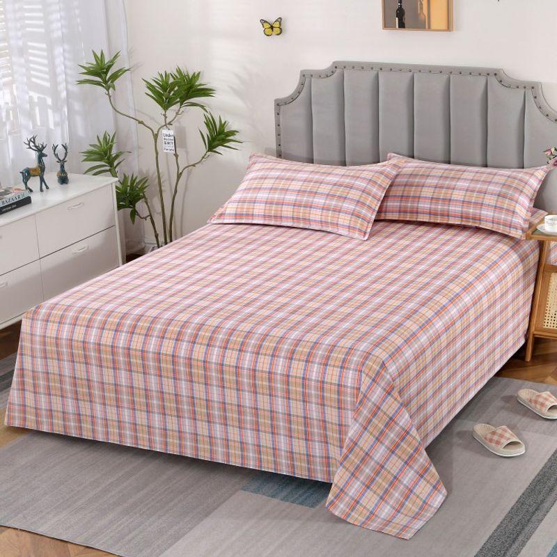 

Thickened No Pilling Pure Cotton Coarse Cloth Bed Sheet Quilt Cover Four-Piece Quilt Sheet Pure Cotton Student Single Double Three-Piece Set Pair of pillowcase PALE ORANGE