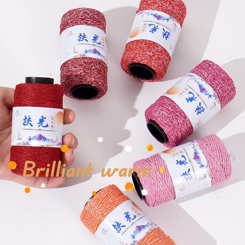 50g/roll 1.5mm Silver Silk Cotton Shiny Silk Hollow Cotton Woven Medium Coarse Cottons DIY Crochet Hat Crushed Silver Woven Bag