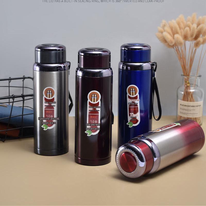 316 Edelstahl Sportwasserflasche mit Seil, Tragbare Großraum-Vakuumflasche