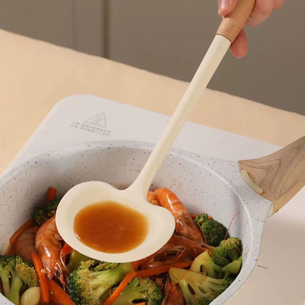 Silicone Kitchen Stir Fry Spoon Wooden Handle Cooking Spatula  Kitchen Tool Cooking Accessories