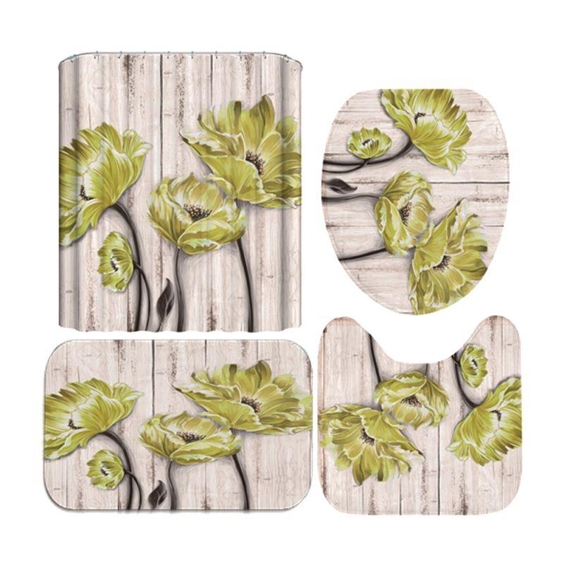 Sprchový závěs & Koupelnová předložka & U-kobereček & Kryt na toaletu 4dílná sada 3D digitálně tištěná sada koupelnového závěsu