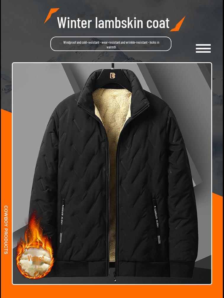 Herren Winter Kurze Lammfell Baumwolljacke - Winddicht, Warm Business Casual Mantel