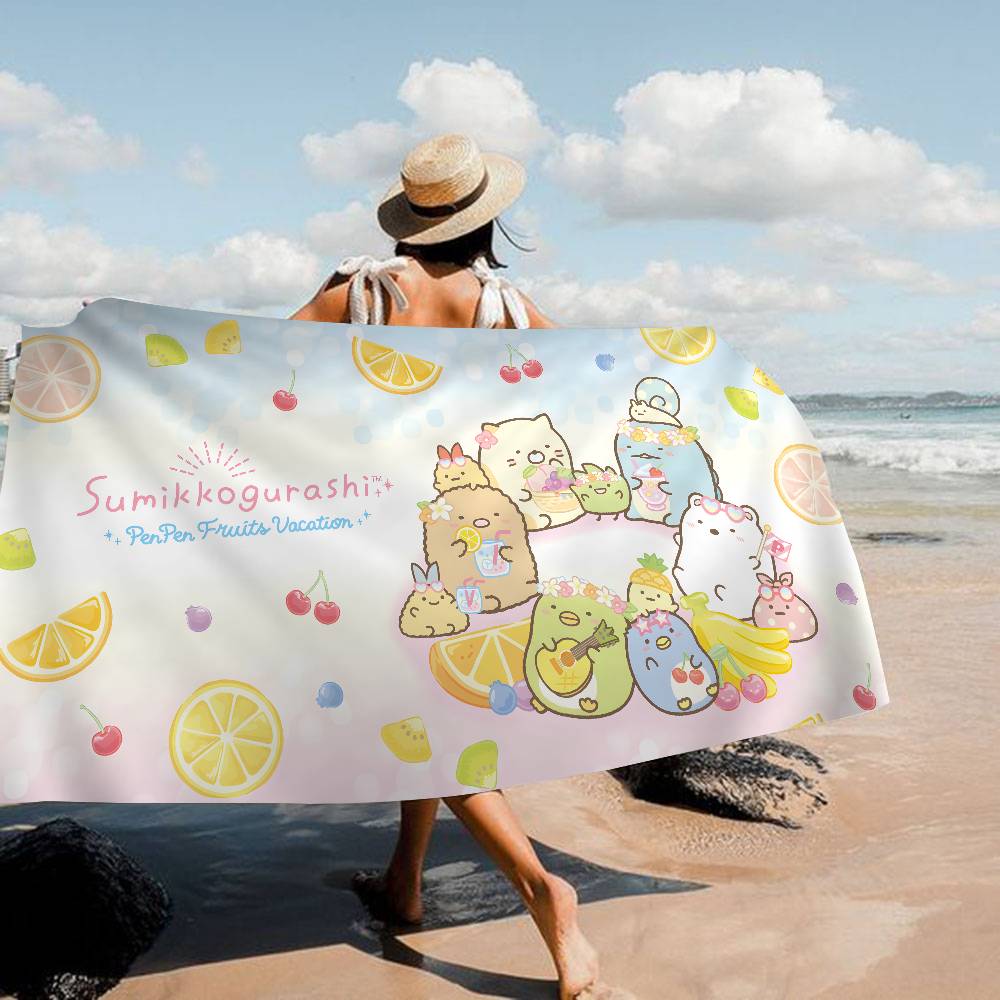 Cartoon Pink Sumikko Gurashi Microfiber Blanket Quick Drying Beach Towels Oversized Printing Super Absorbent Pool Towel Blanket
