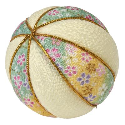 Tokyodo Chirimen Flower Ball, 8cm, Yellow/Hanagara, 8cm, ZE000013-004