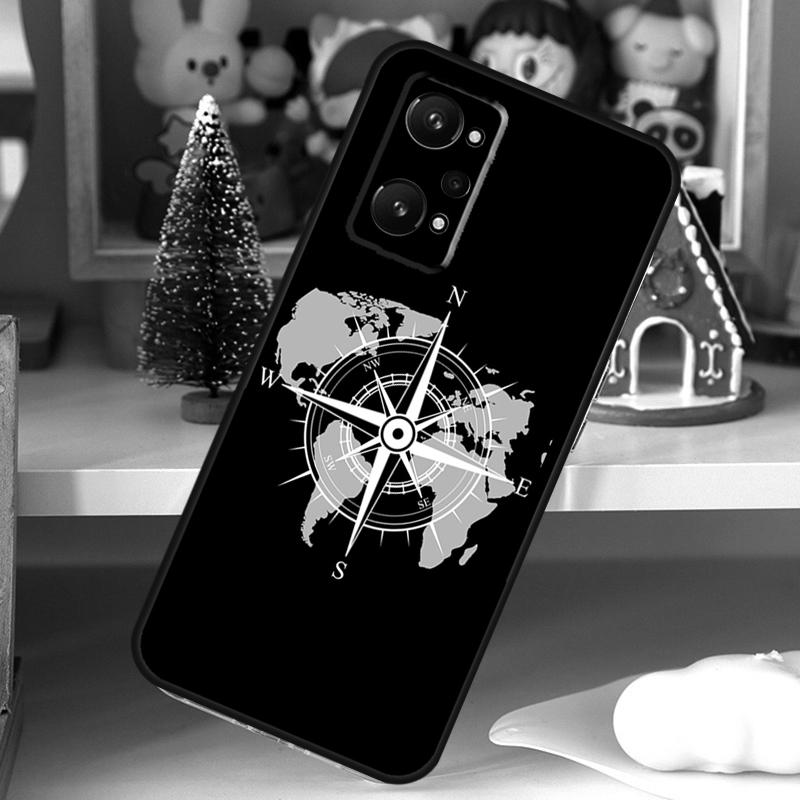 World Map Compass Nautical For OPPO Realme C55 C35 C33 C31 C30 C25 C21Y C11 GT Neo 5 3T 2T Realme 10 9 11 Pro Plus Case