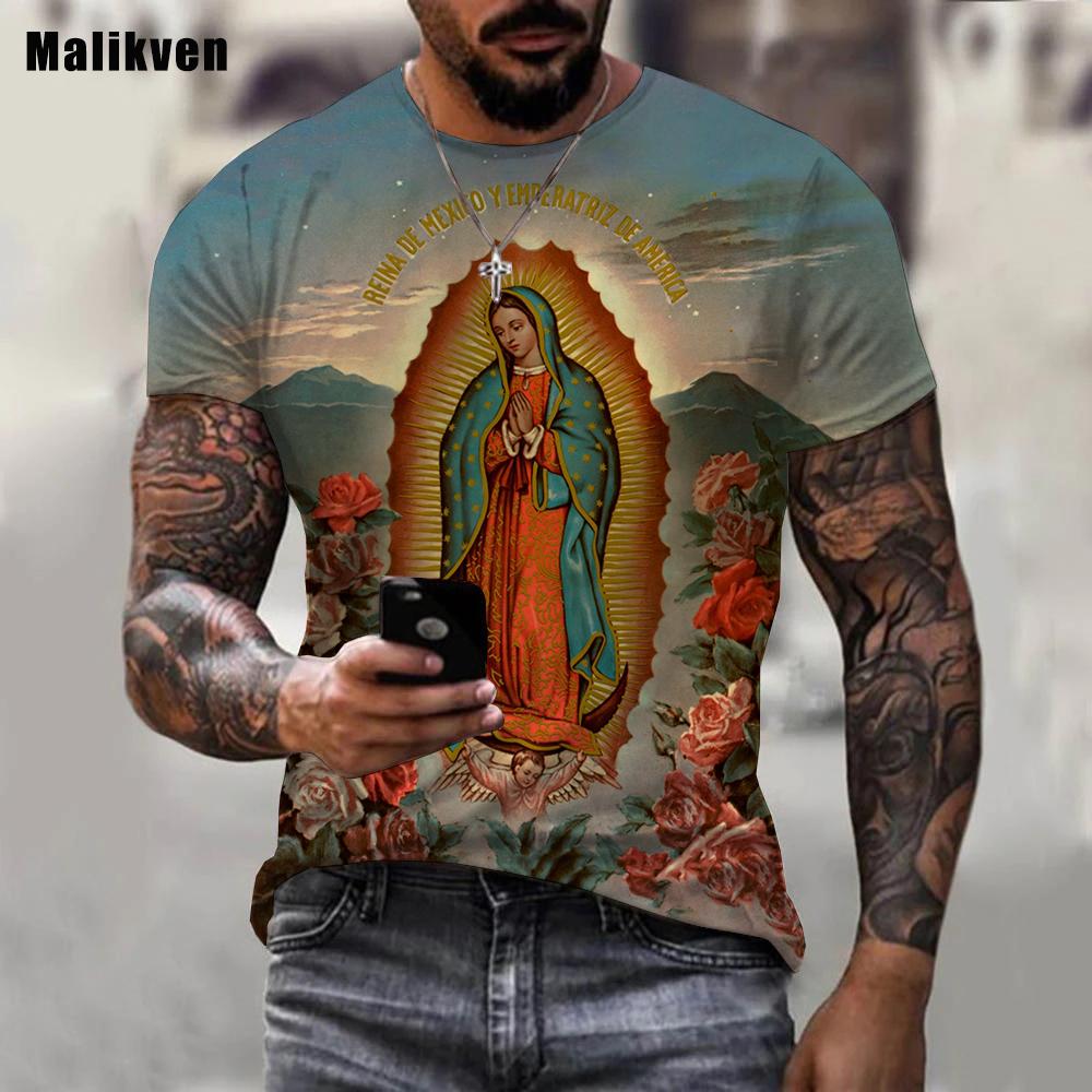 Guadalupe Panna Maria Katolické tričko s 3D potiskem Muži Letní Móda Neformální oblečení Harajuku Streetwear Trička Topy