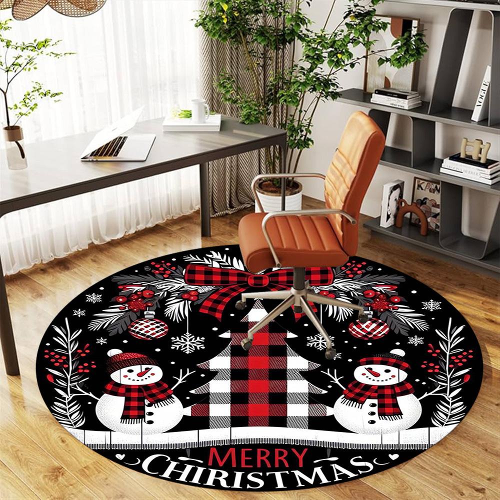 1pc snowman merry christmas Round Chair mat Area Rug - Non-Slip, Floor Mat for Office, Bedroom, and Indoor Decor -1002005