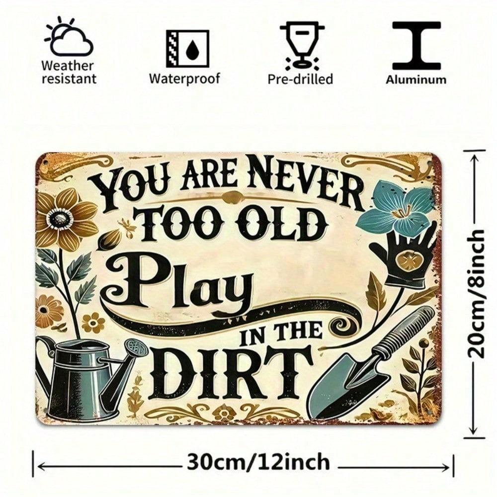Funny Vintage Metal Garden Sign Play In The Dirt Watering Can Outdoor Wall Art Decor