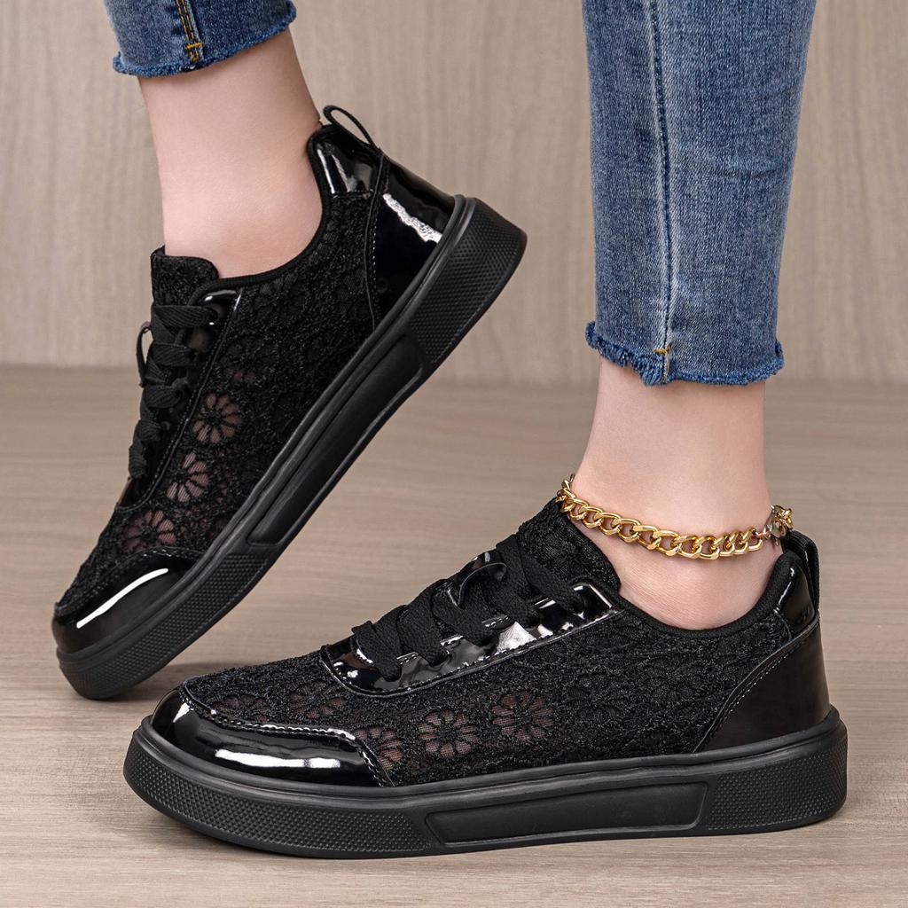 Scarpe da Donna Primavera Versatili Scarpe Casual Allacciatura Traforate Scarpe Piatte Scarpe Sportive Traspiranti Casual quotidiano Comode Leggere Sneakers