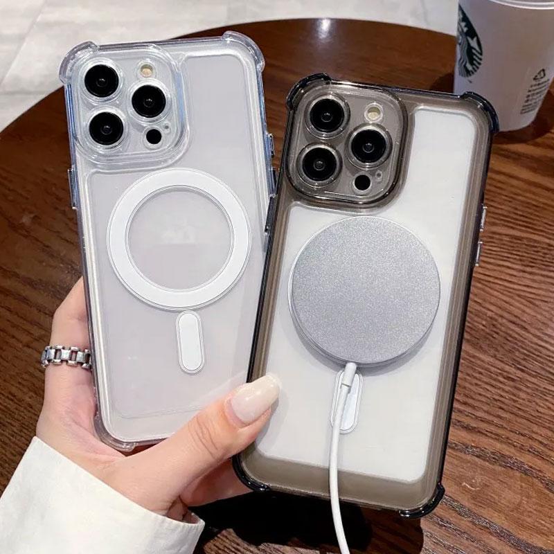Luxusní bezdrátové nabíjení MagSafe průhledný kryt pro iPhone 15 16 14 13 11 12 Pro Max Plus magnetický nárazuvzdorný měkký nárazník