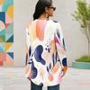 Women Plus Size Round Neck Long Sleeve Dark Blue Printed Loose High Low Hem Shirt