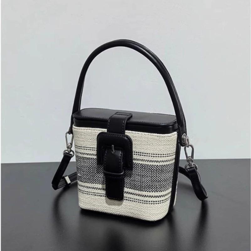 Retro Stripe Drawstring Bucket Bag Women Denim Stitching Large Capacity Shoulder Bag Ladies Daily Casual Versatile Crossbody Bag