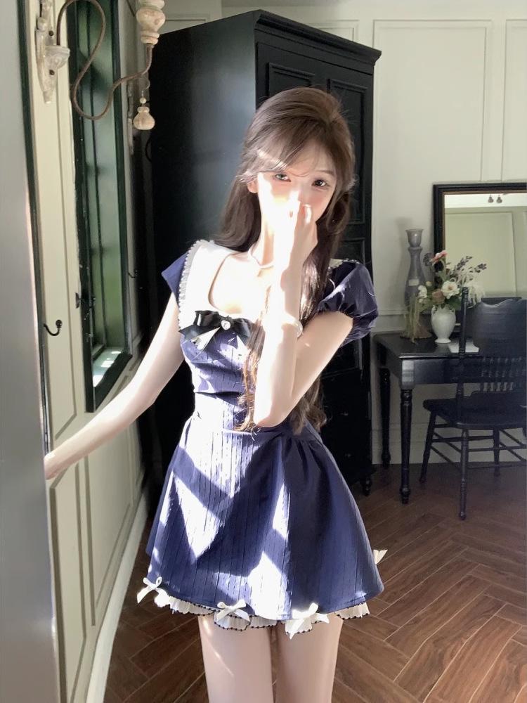 Heiress Style Short Skirt - Waist-Cinched Summer Dress with Bowknot Design