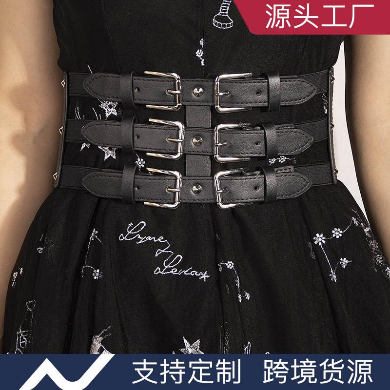 Punk Wide Female Waist Belt With Adjustable Length For Party And Daily Wear
