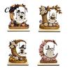 Halloween Ghost Swing Ornaments Moon Figurine, Reading On with Floral Whimsical Holiday Props Pumpkin Accents, Wooden Bookshelf Decor for Desk Mantel