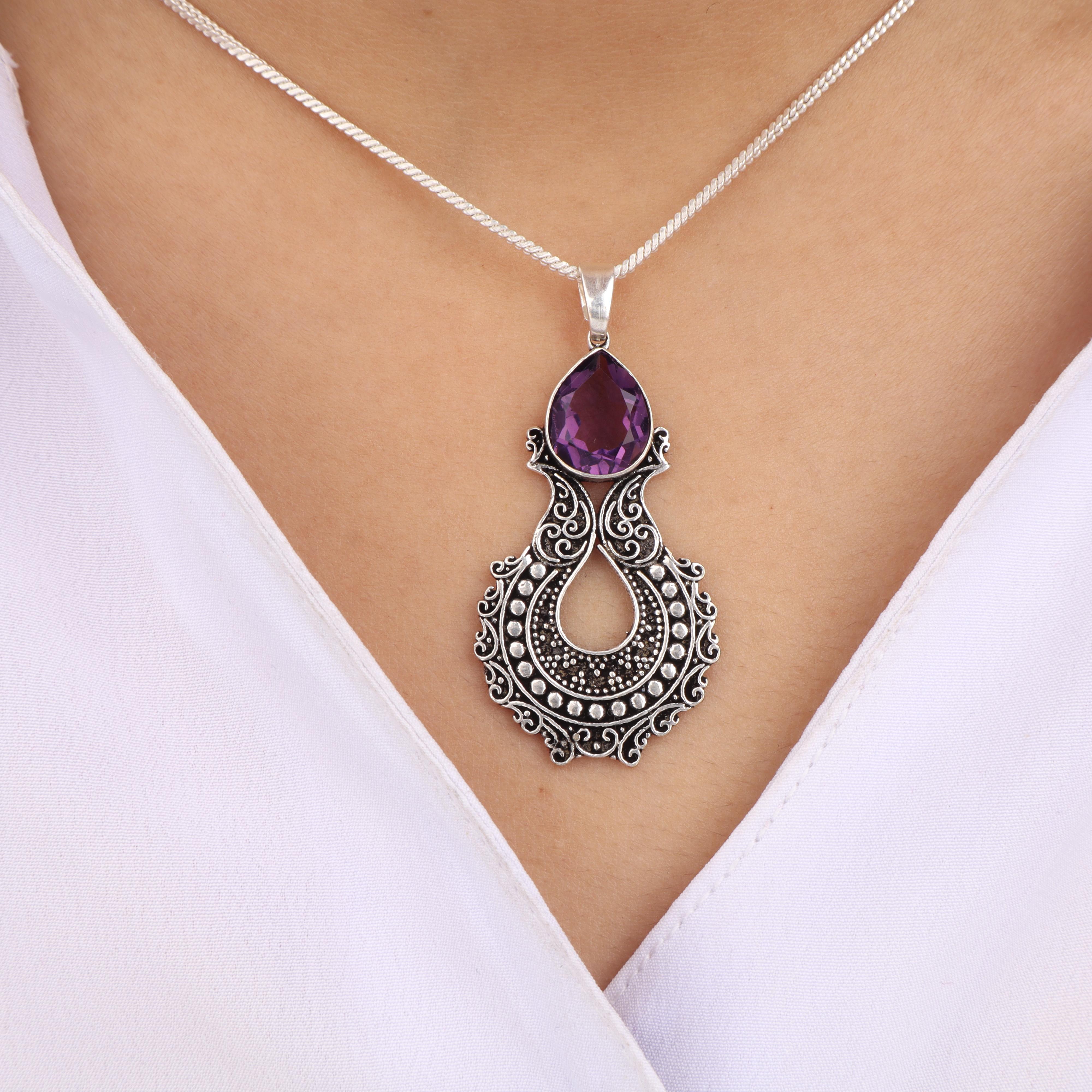 

Amethyst Gemstone 925 Sterling Silver Handmade Jewelry Designer Pendant 1.8 For Your Love CP-45-2