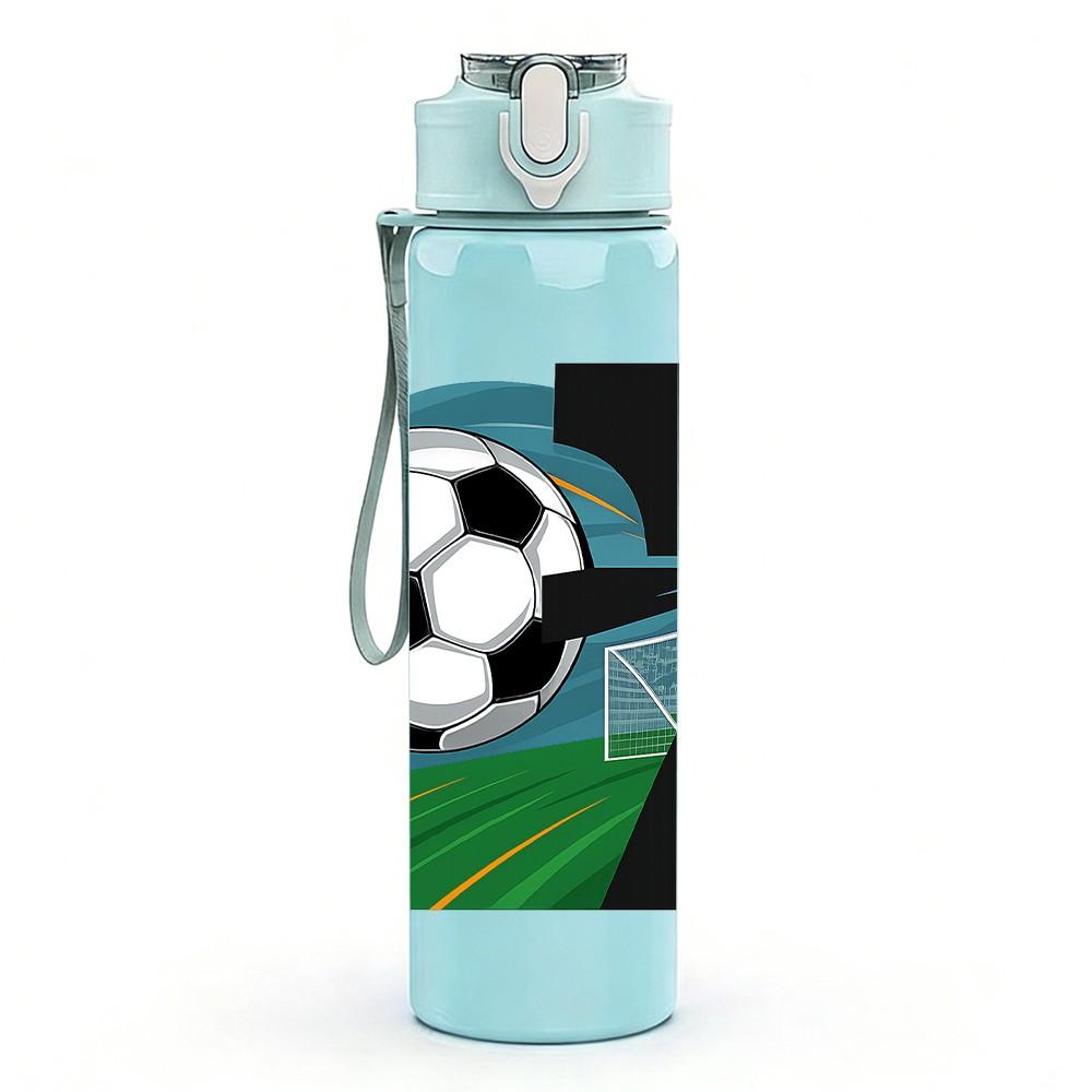 1PC Soccer Seven Field Graphic 750ml Color Plastic Sports Water Bottle Leakproof Flip Straw Lid Suitable for Sports Office Home Use