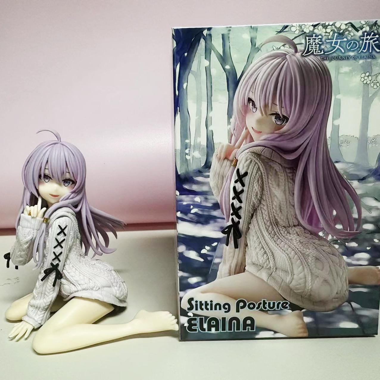 

13CM Anime Wandering Witch: The Journey Elaina Figure Knitted Sweater Kneeling Figure Toy Present Collection Action Figure PVC With box