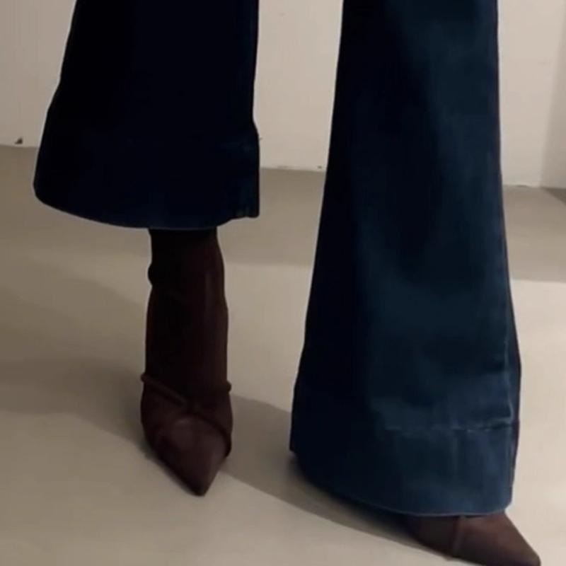 Móda 2025 Nové Vintage Dámské Kotníkové Boty Módní Špičatá Špička Tenké Vysoké Podpatky Boty Párty Ples Elastické Štíhlé Botas Para Mujer