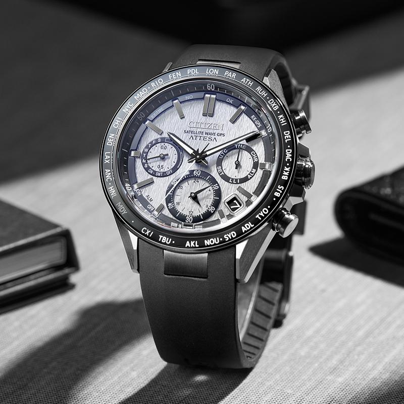 Citizen Attesa Light Powered Quartz Movement Titanium PU Strap Watch Unisex Silver Dial CC4055-14H