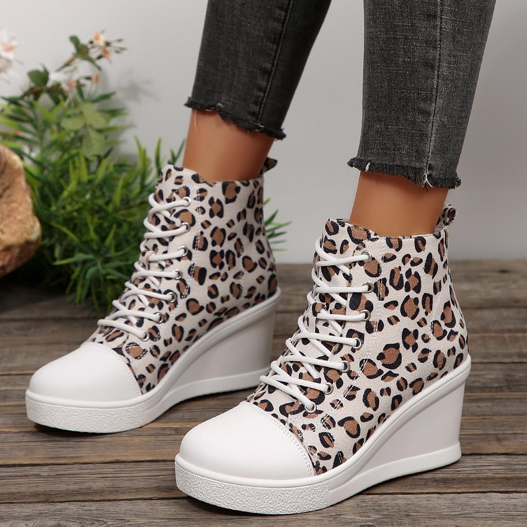 Fashion Women 2025 Canvas Sneakers Spring Autumn Lace-Up Comfortable Wedges Shoes Fashion Woman High Top Platform Casual Shoes